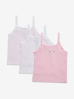 HOP Kids Pink Printed Cotton Camisoles - Pack of 3