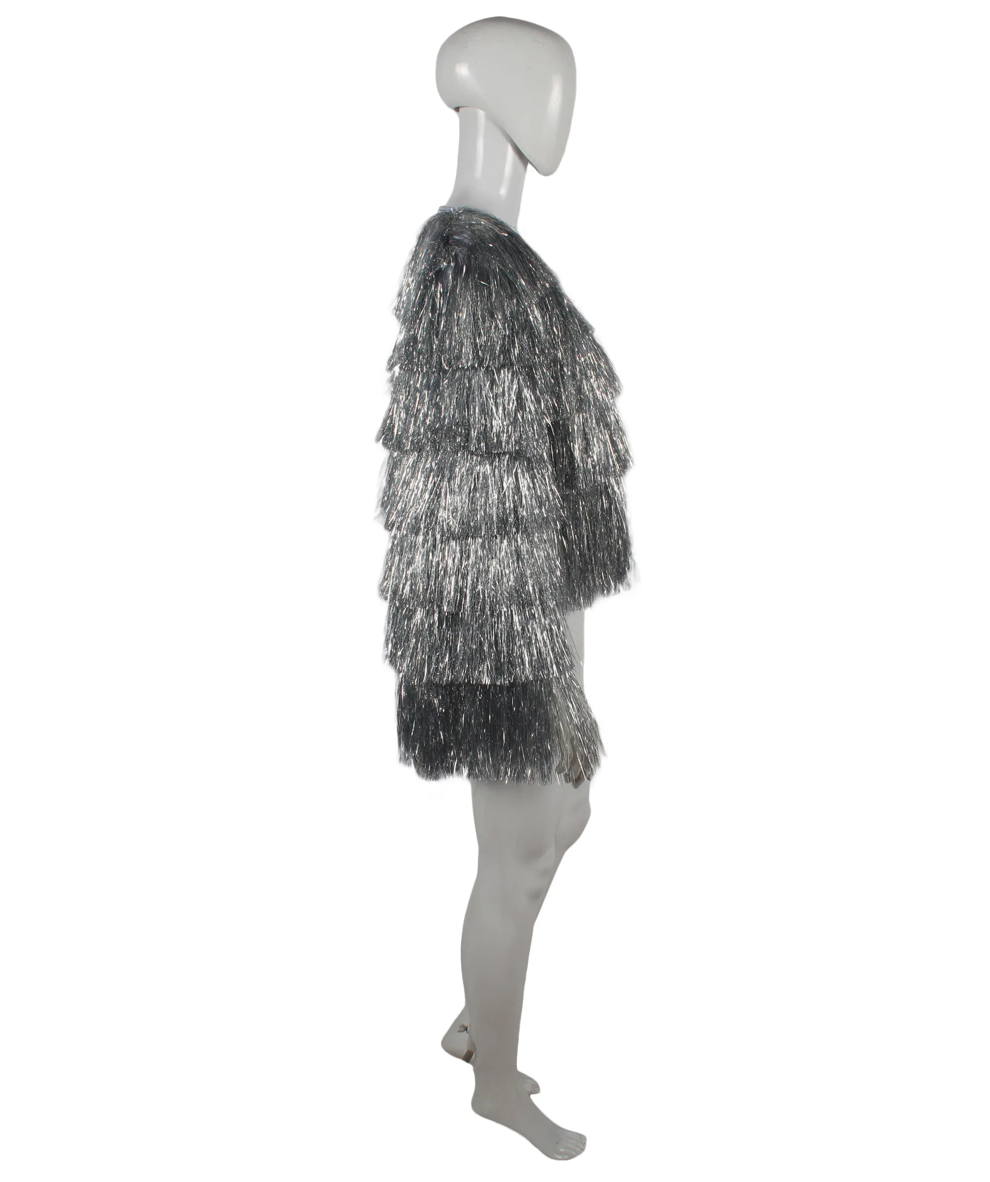 HPO Adult Women's Tinsel Sparkly Silver Jacket I Perfect for Halloween and Cosplay