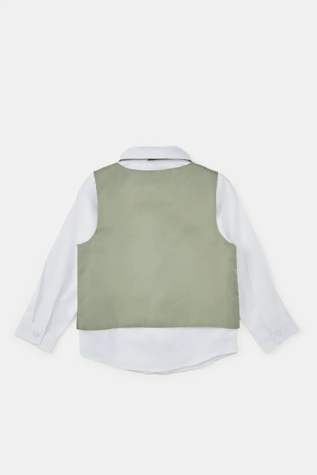 Infant Boys White And Green  Vest Coat And Shirt Set (3 Piece)