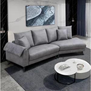 Isolde Grey Sectional with Right Side Chaise & 2 Pillows