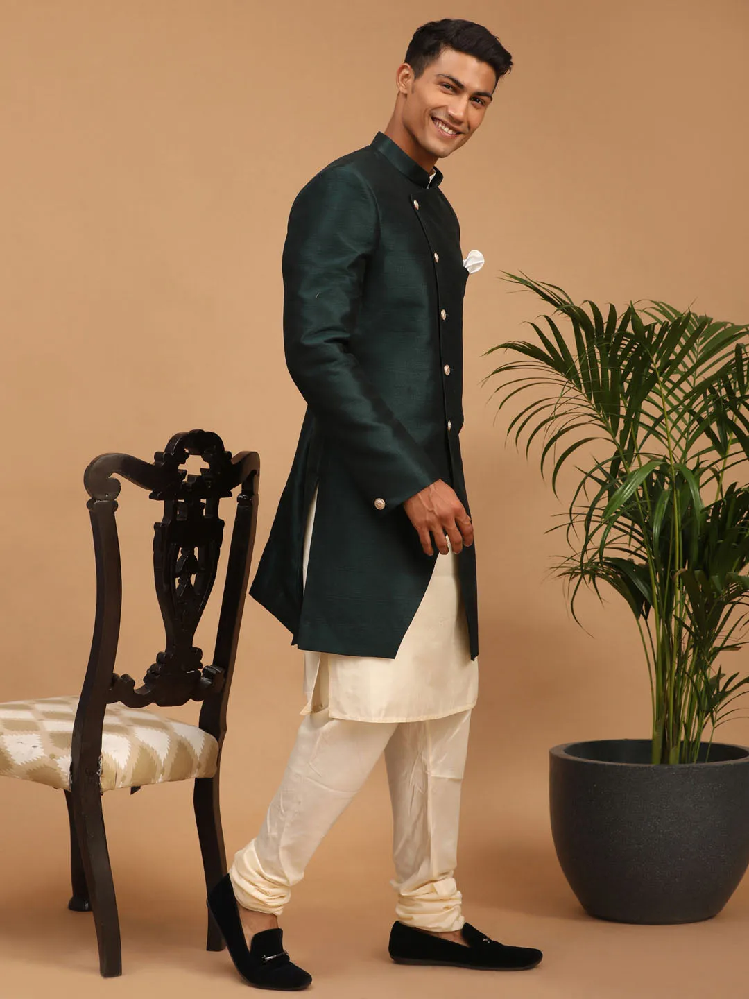 Jashvi Men's Green Indo Western Combo Set