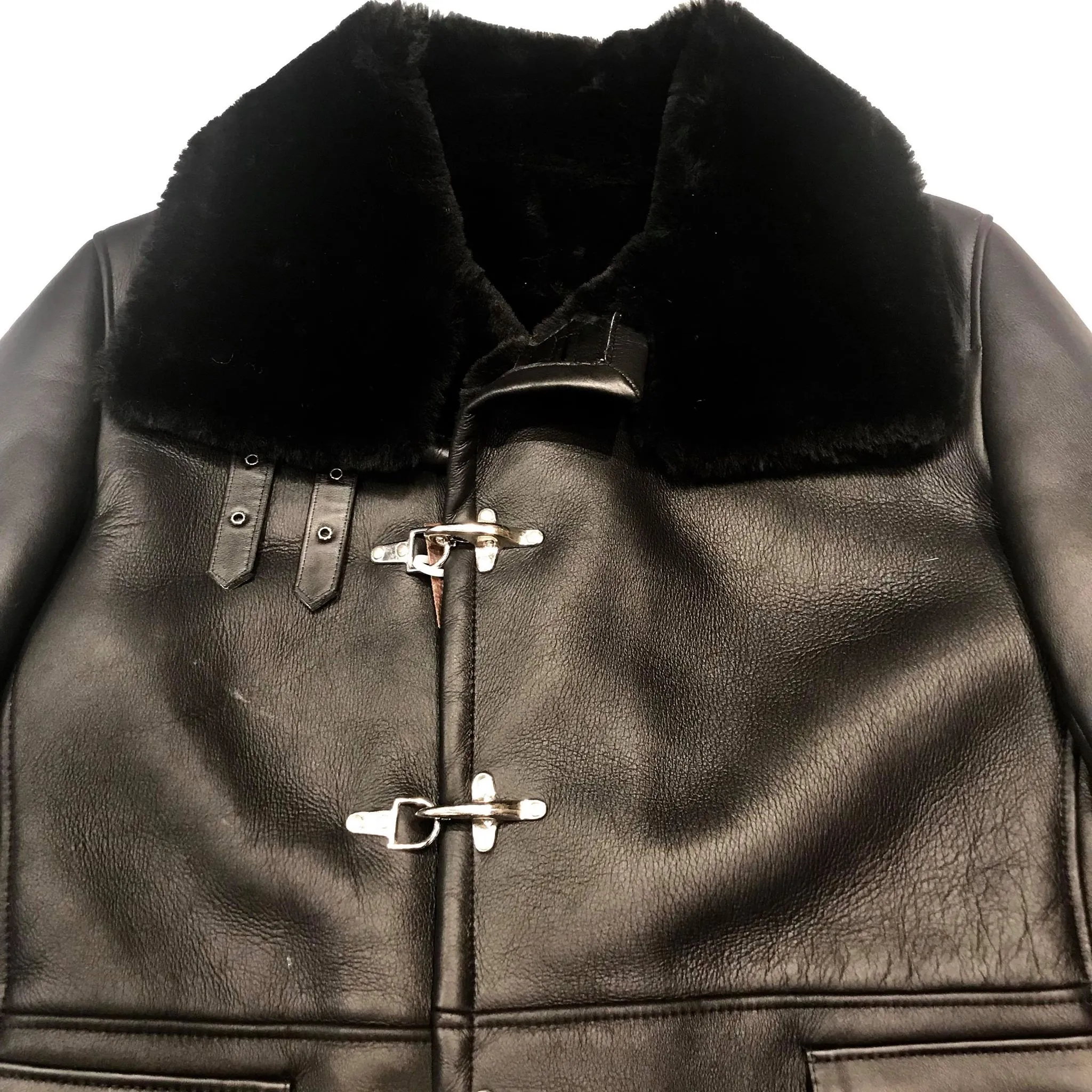 Kashani Black Duffel Long Trench Shearling Coat