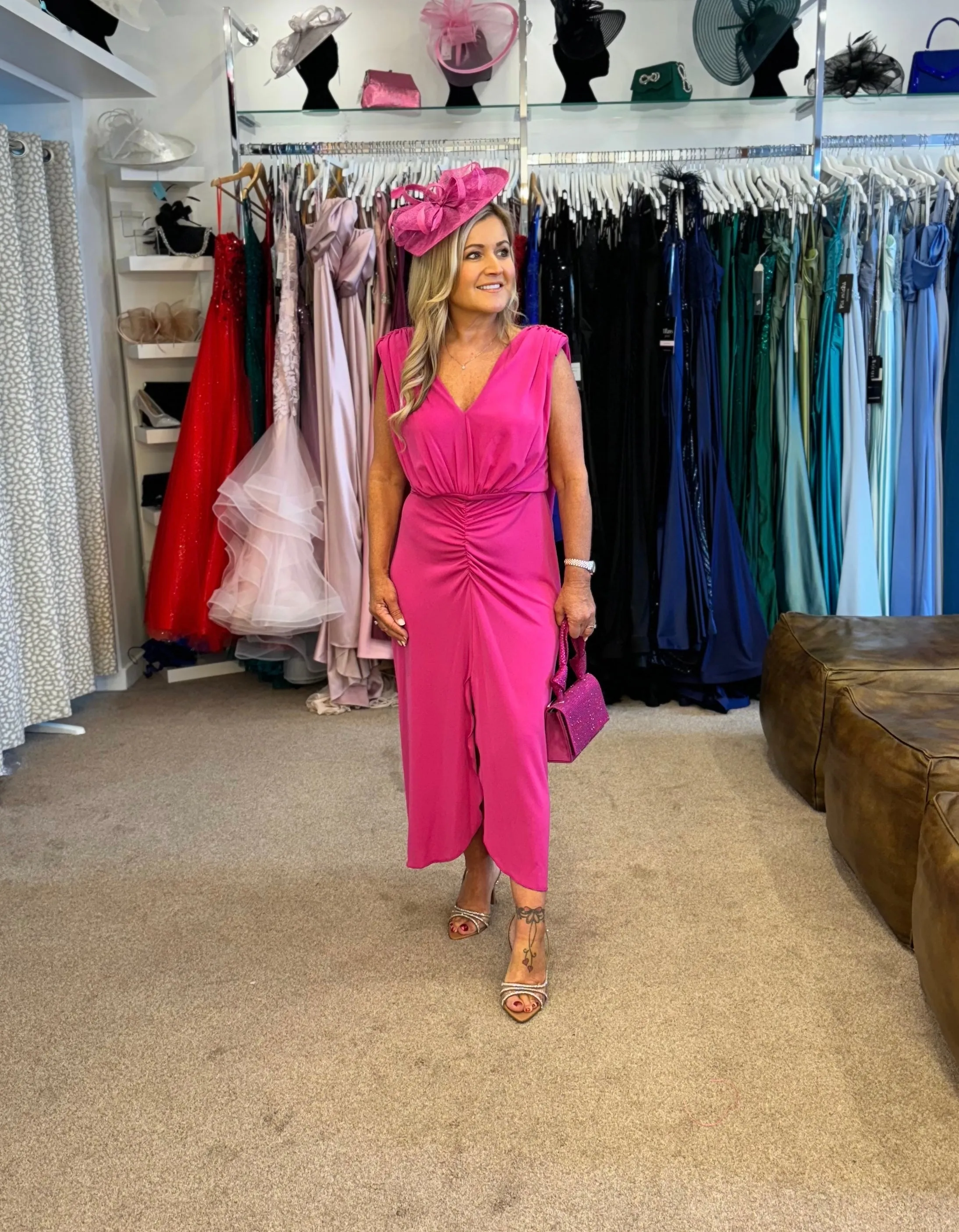 Kevan Jon Cho backless cowl cape midi dress in fuchsia