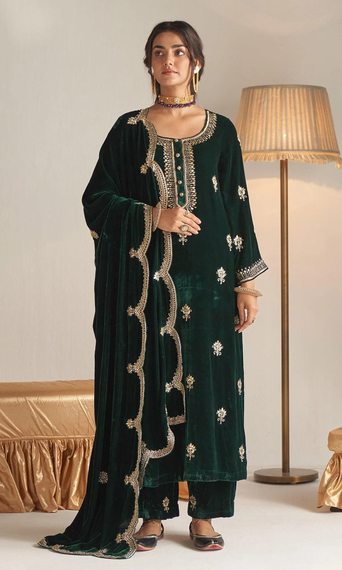 Khizaan Embroidered  Emerald Green  only shawl