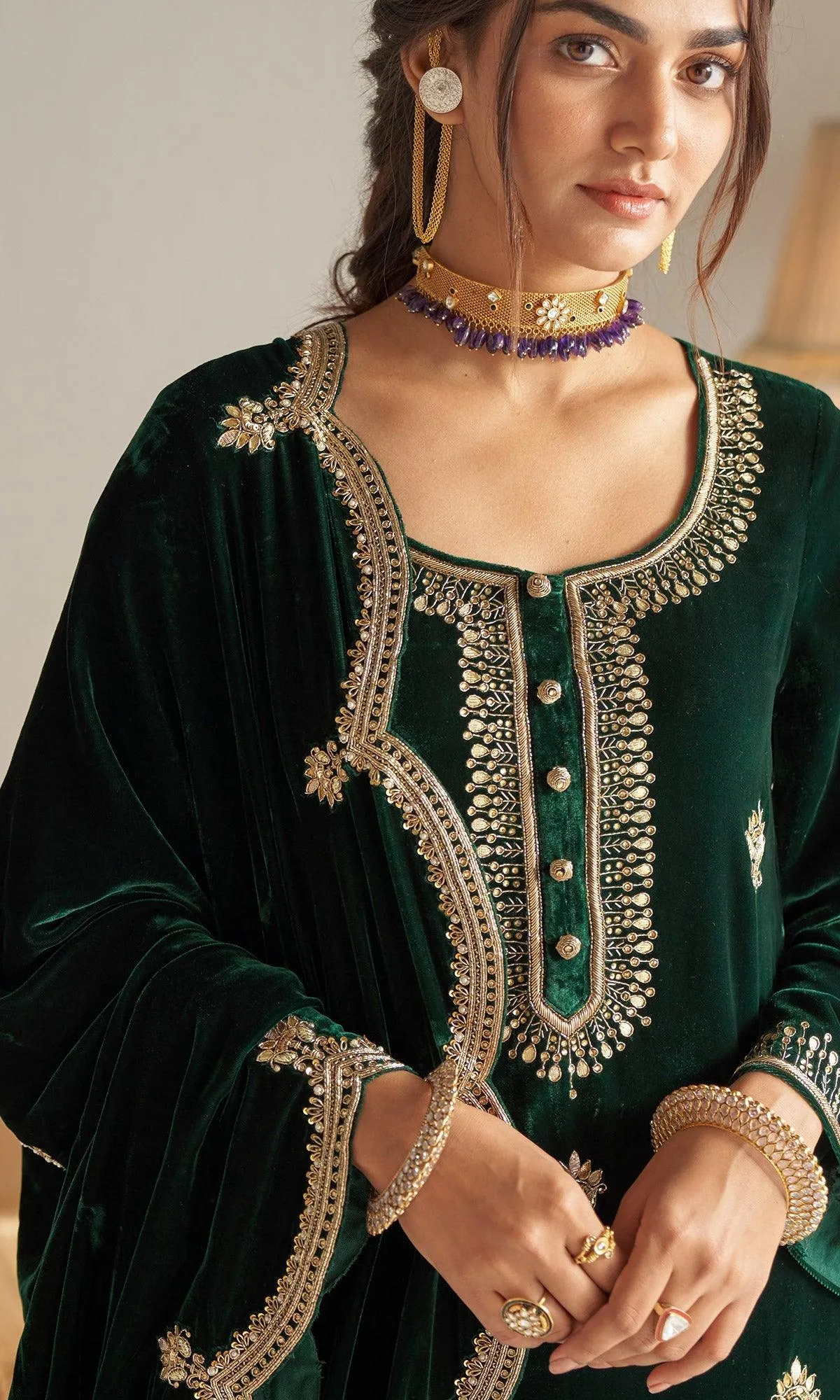 Khizaan Embroidered  Emerald Green  only shawl