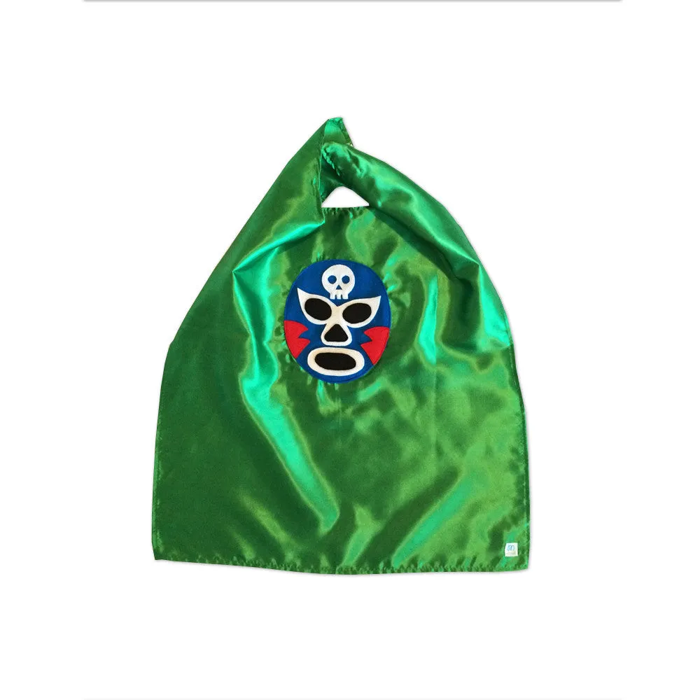 Kid's Cape and Shirt-Luchador Azul - Blue Mexican Wrestler Toddler T-Shirt & Green Cape Combo