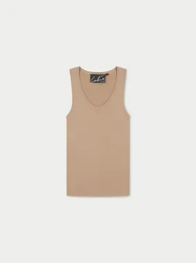 KNITTED LOGO RACER VEST - BEIGE