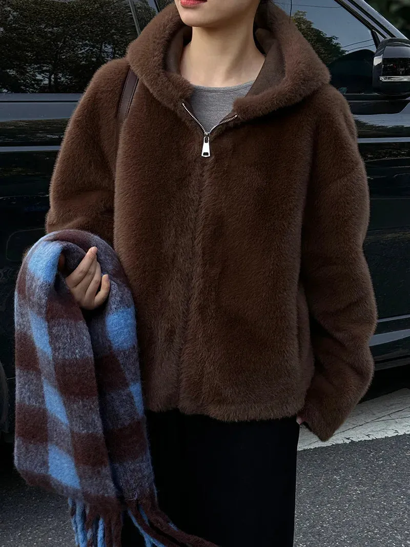 [Korean Style] High Quality Hooded Faux Mink Fur Teddy Coat