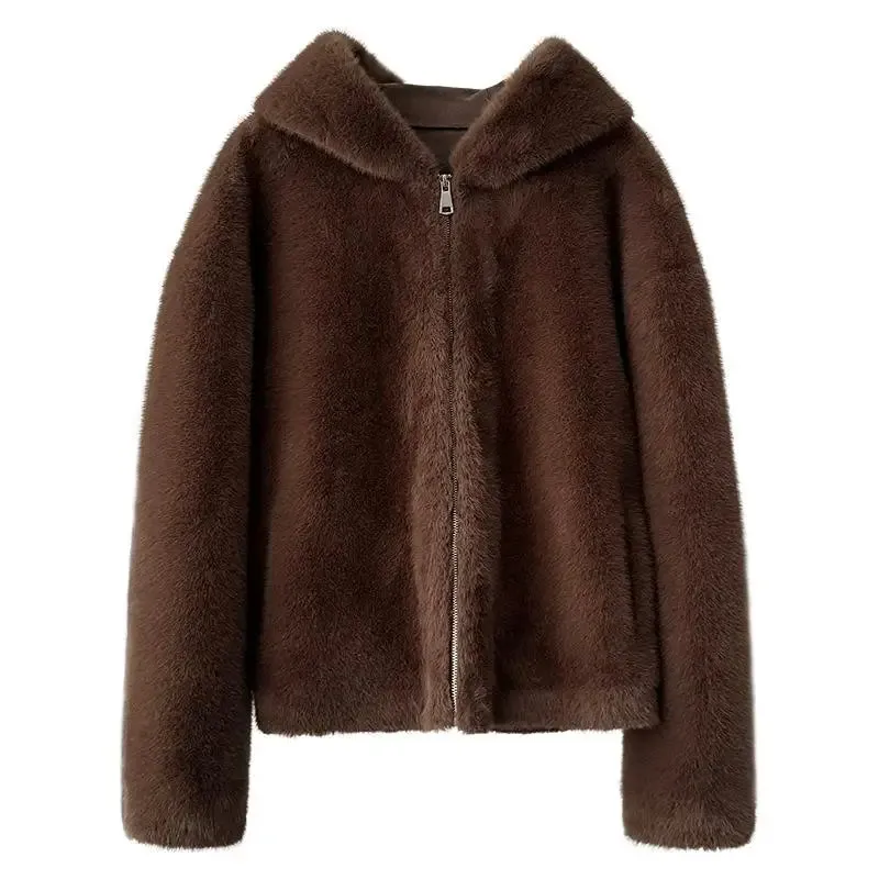 [Korean Style] High Quality Hooded Faux Mink Fur Teddy Coat