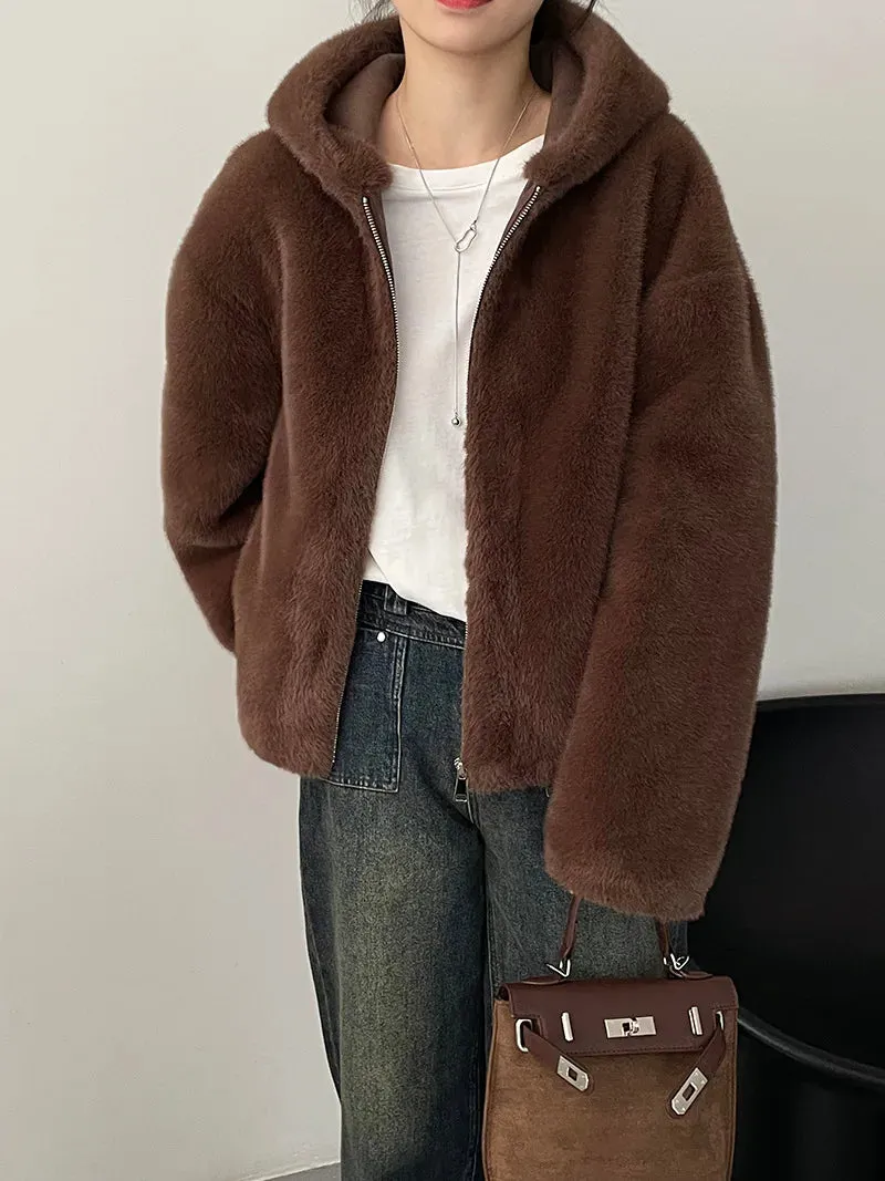 [Korean Style] High Quality Hooded Faux Mink Fur Teddy Coat