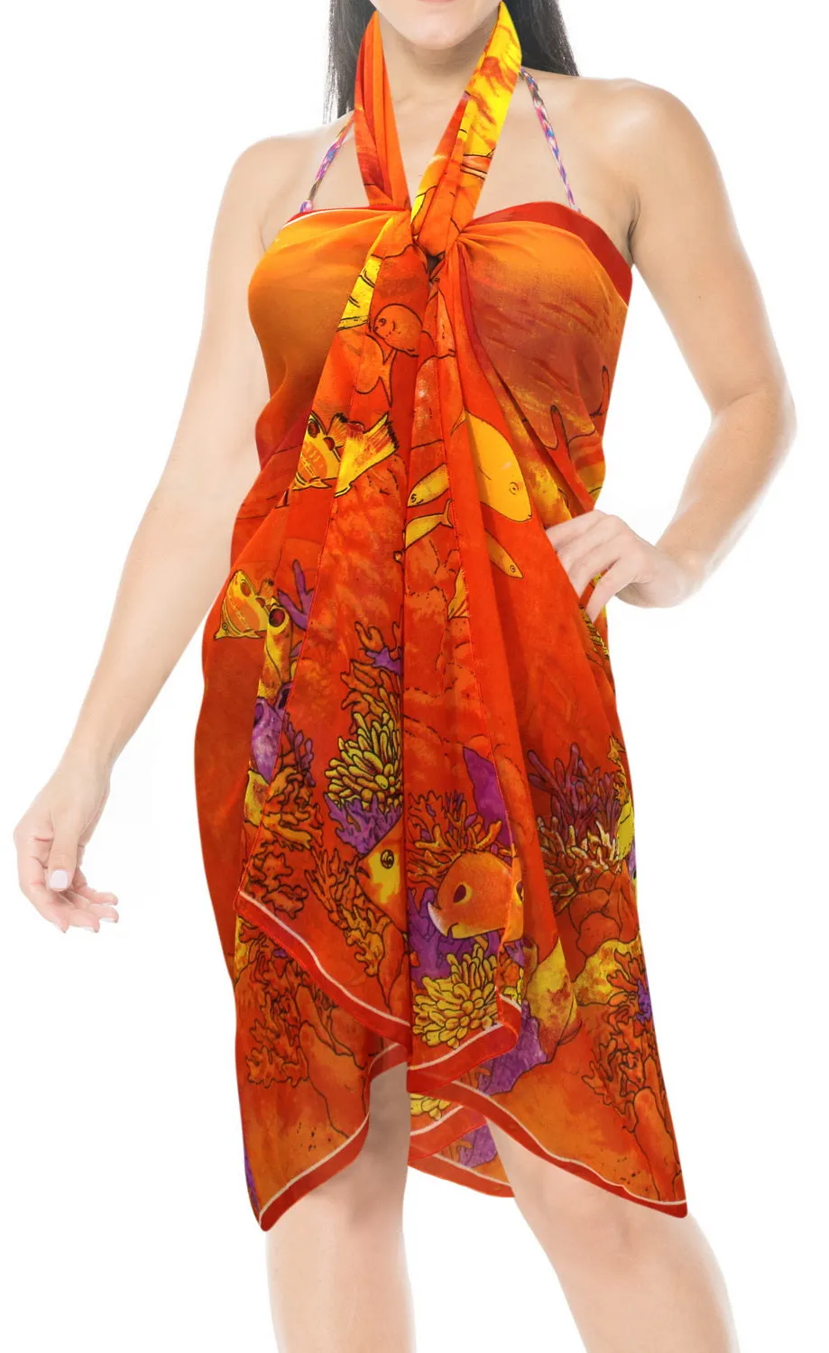 LA LEELA Womens Swim Cover Up Beach Wrap Skirt Hawaiian Sarong 72"x42" Orange_S840