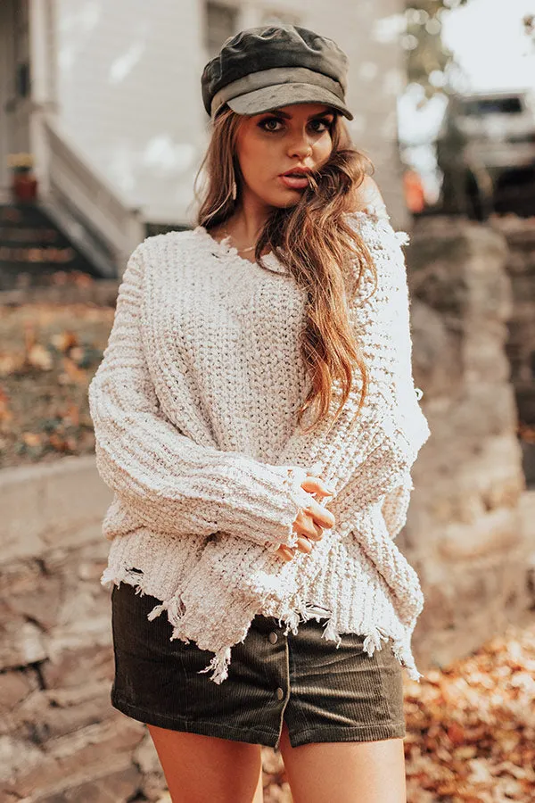 Latte Meet Up Distressed Sweater In Ivory