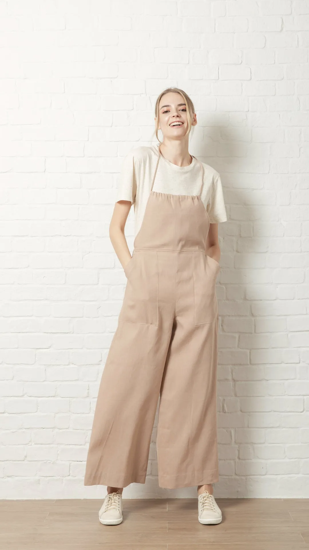 Linen CocoaStitch Brown Camisole Jumpsuit