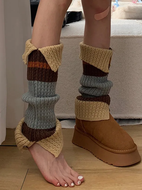 Loose Contrast Color Split-Joint Split-Side Leg Warmers Accessories