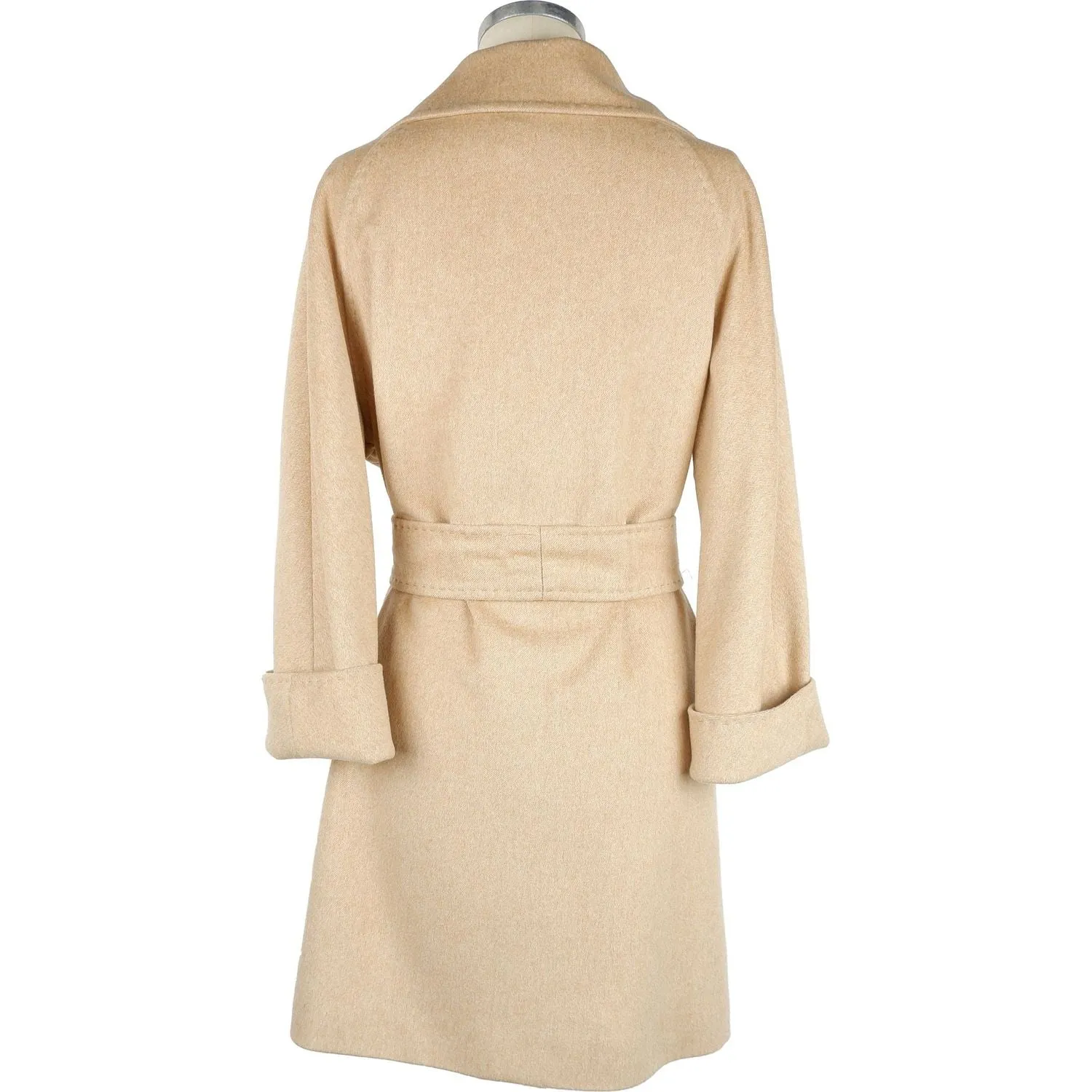 Made in Italy Elegant Beige Wool Coat with Waist Belt