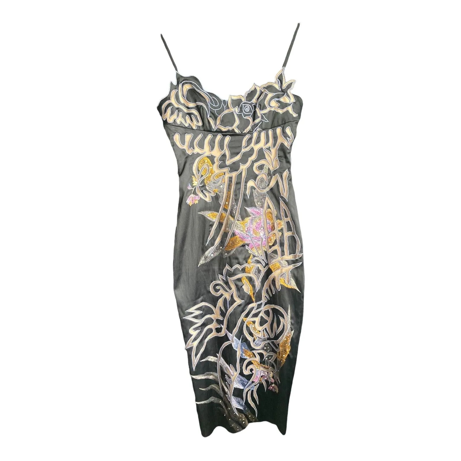 Mandalay Black Embroidered Strappy Dress UK Size 4