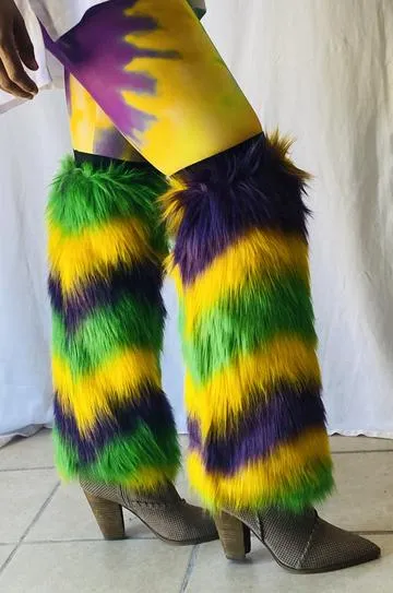 Mardi Gras Chevron Furry Leg Warmers (Adults or Kids)