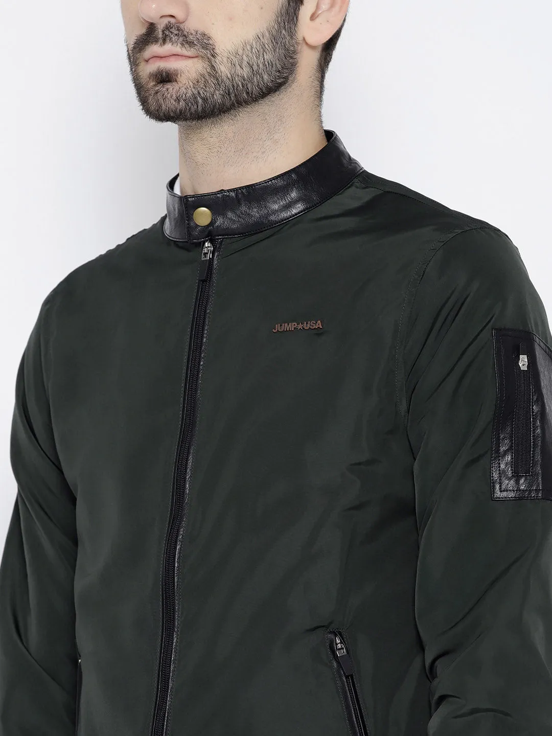 Men Green Solid Open Front Jacket