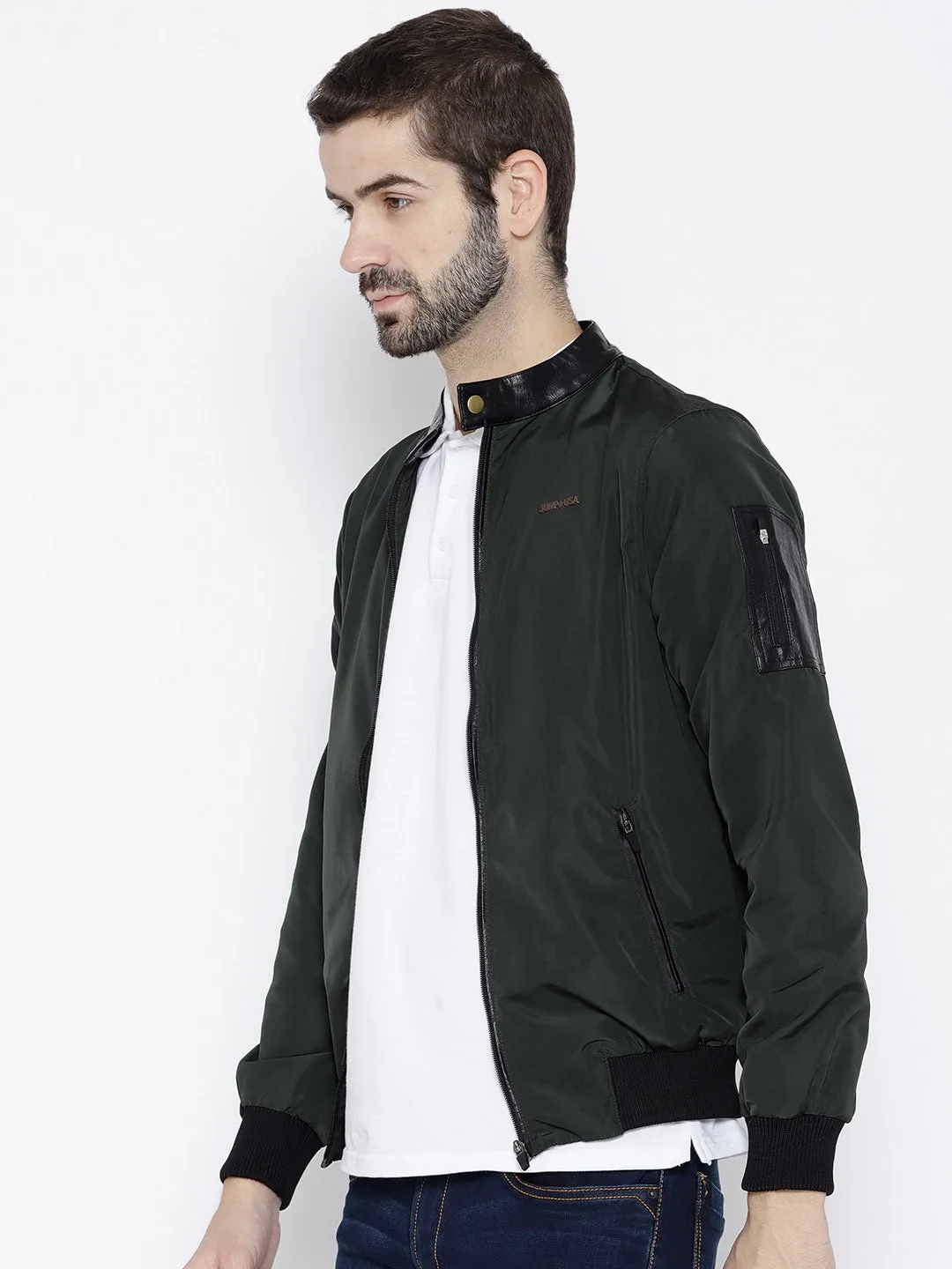 Men Green Solid Open Front Jacket