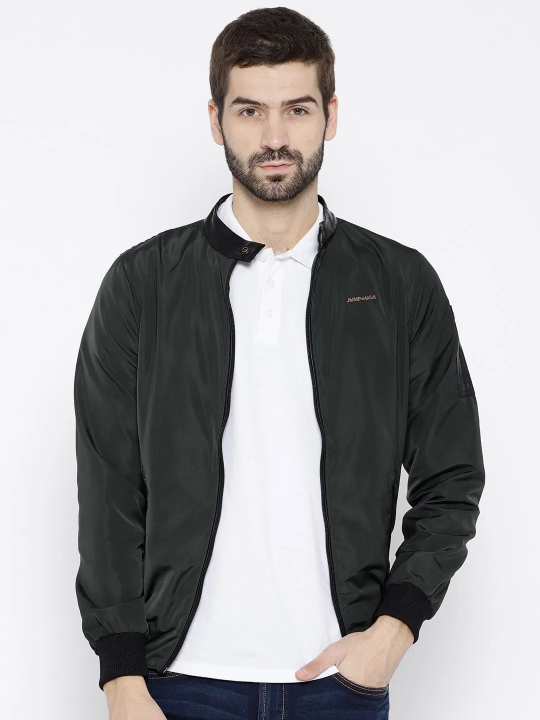 Men Green Solid Open Front Jacket