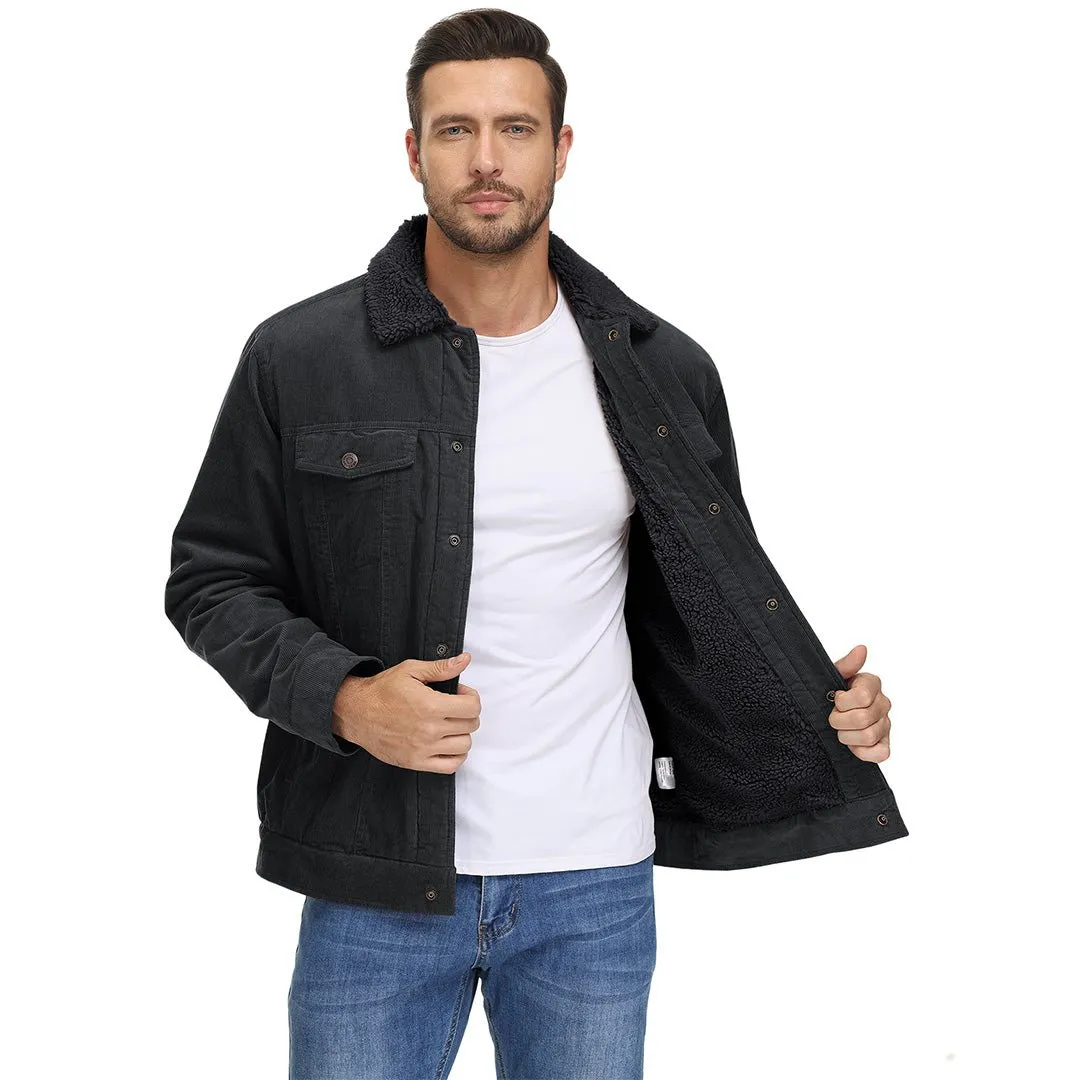 Men's Corduroy Jacket Sherpa Lined Warm Winter Coat Cargo Jacket