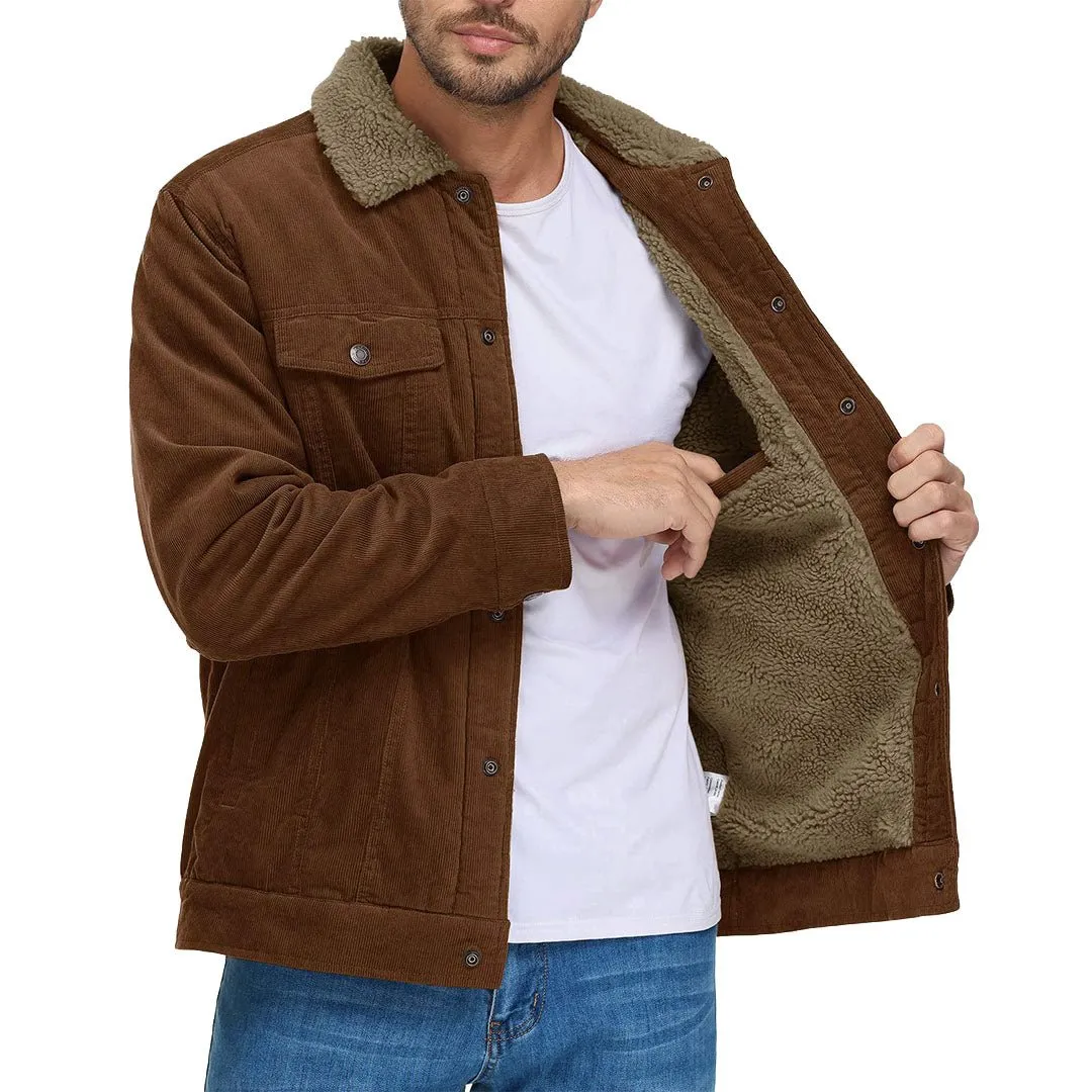 Men's Corduroy Jacket Sherpa Lined Warm Winter Coat Cargo Jacket