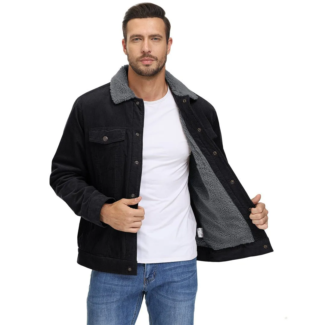 Men's Corduroy Jacket Sherpa Lined Warm Winter Coat Cargo Jacket