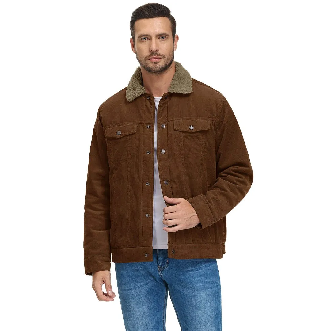 Men's Corduroy Jacket Sherpa Lined Warm Winter Coat Cargo Jacket