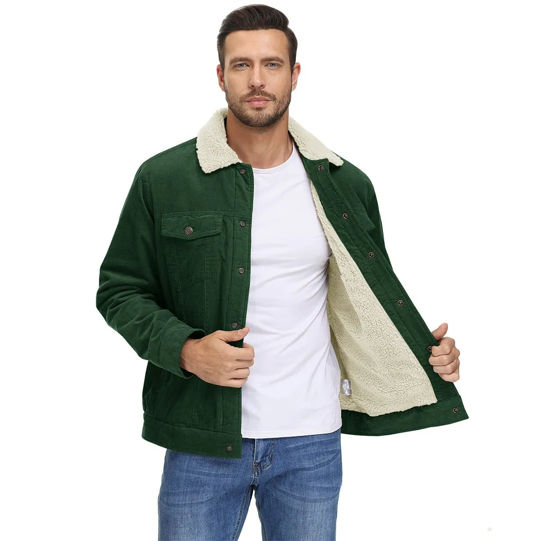 Men's Corduroy Jacket Sherpa Lined Warm Winter Coat Cargo Jacket