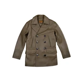 Men's Double Breasted Leather Pea Coat