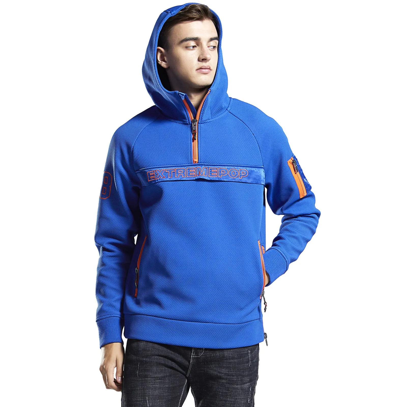 Mens hoodie Half-zip Mesh Fabric Sweatshirt fleece