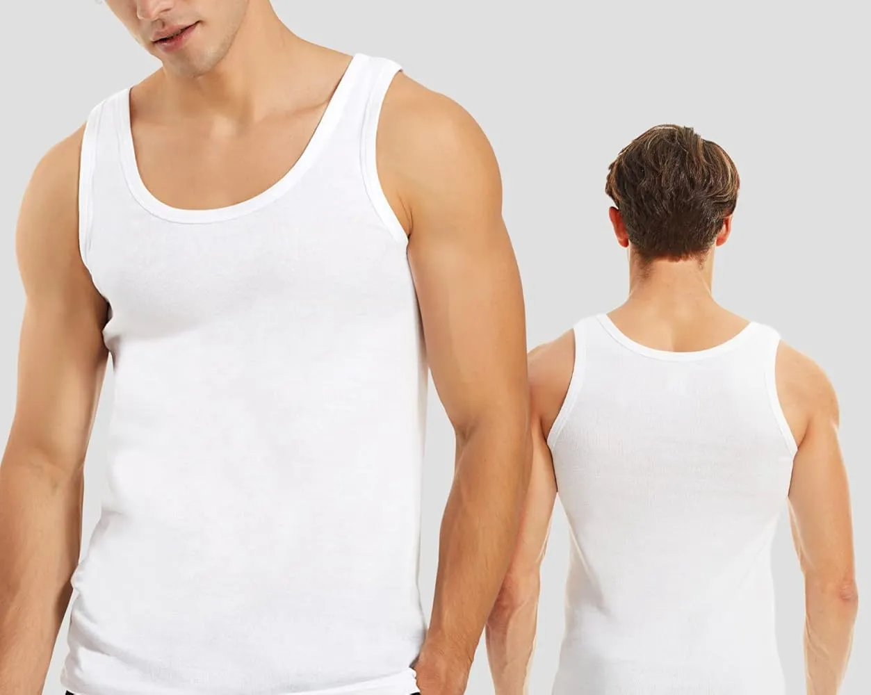 Men's Slim Fit Vest Ribbed 100% Cotton(Pack of 3) Gym Tank Muscle Athletic