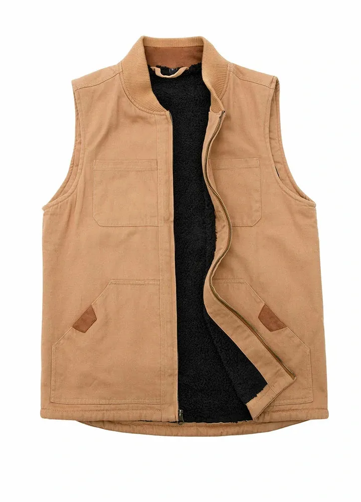 Men's Work Utility Canvas Vest, Sherpa Lined