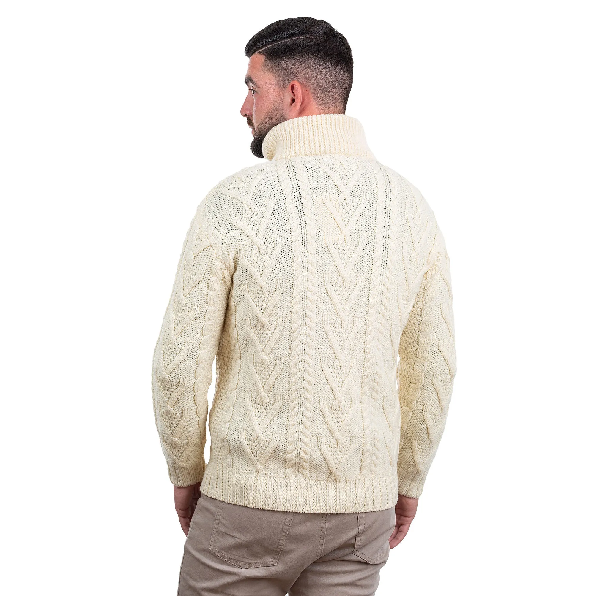 Merino Wool Half Zip Aran Sweater