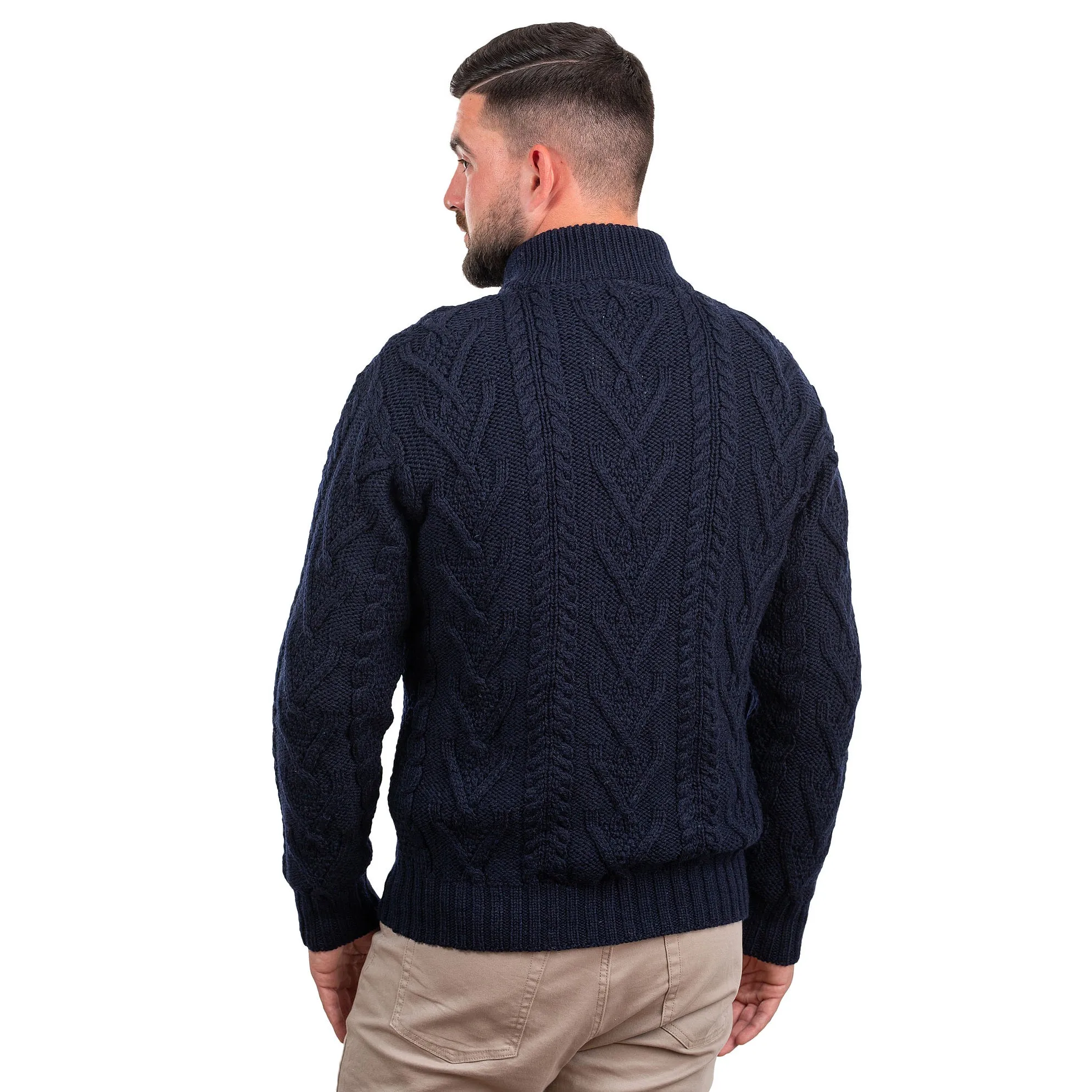 Merino Wool Half Zip Aran Sweater