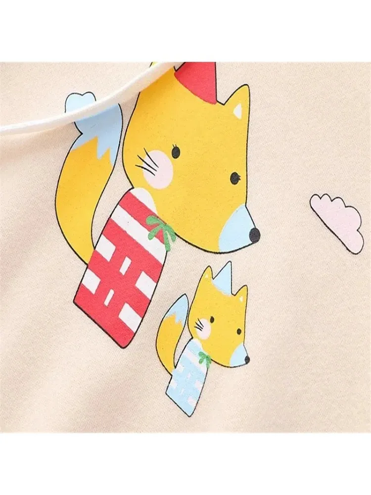 Metaversmall Harakuju Cartoon Fox Print Casual Pullover Hoodies Women Winter Long Sleeve Hooded Sweatshirt Girly Loose Female Fleece Top