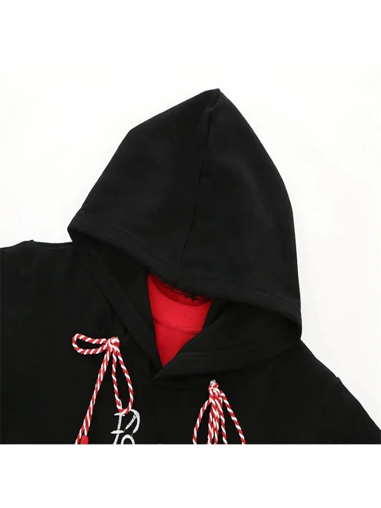 Metaversmall Harakuju Letter Embroidery Hoodies Winter Fleece Thick Long Sleeve Hooded Sweatshirts Sweet Style Pullover Tracksuits