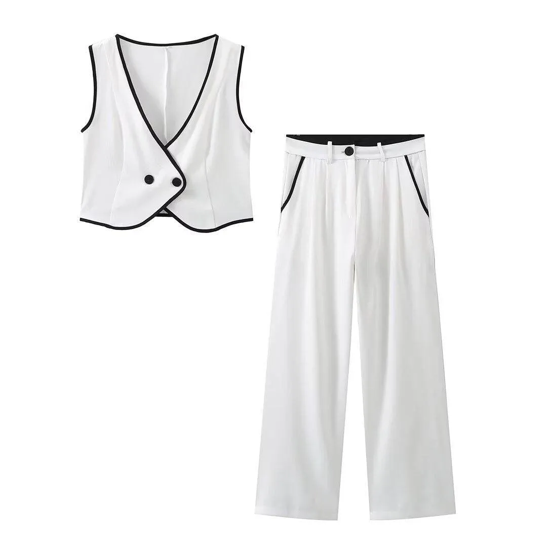 mia white vest and wide leg pants two piece set