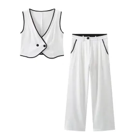 mia white vest and wide leg pants two piece set