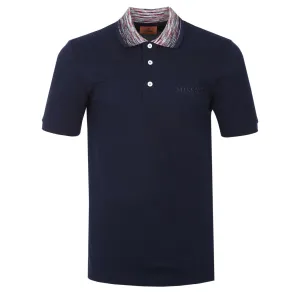 Missoni Red Stripe Collar Polo Shirt in Navy