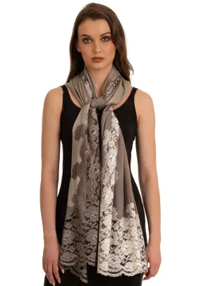 Mousse Ombre Wool and Silk Scarf with Dual-Colored Mousse Ombre Floral Lace Application