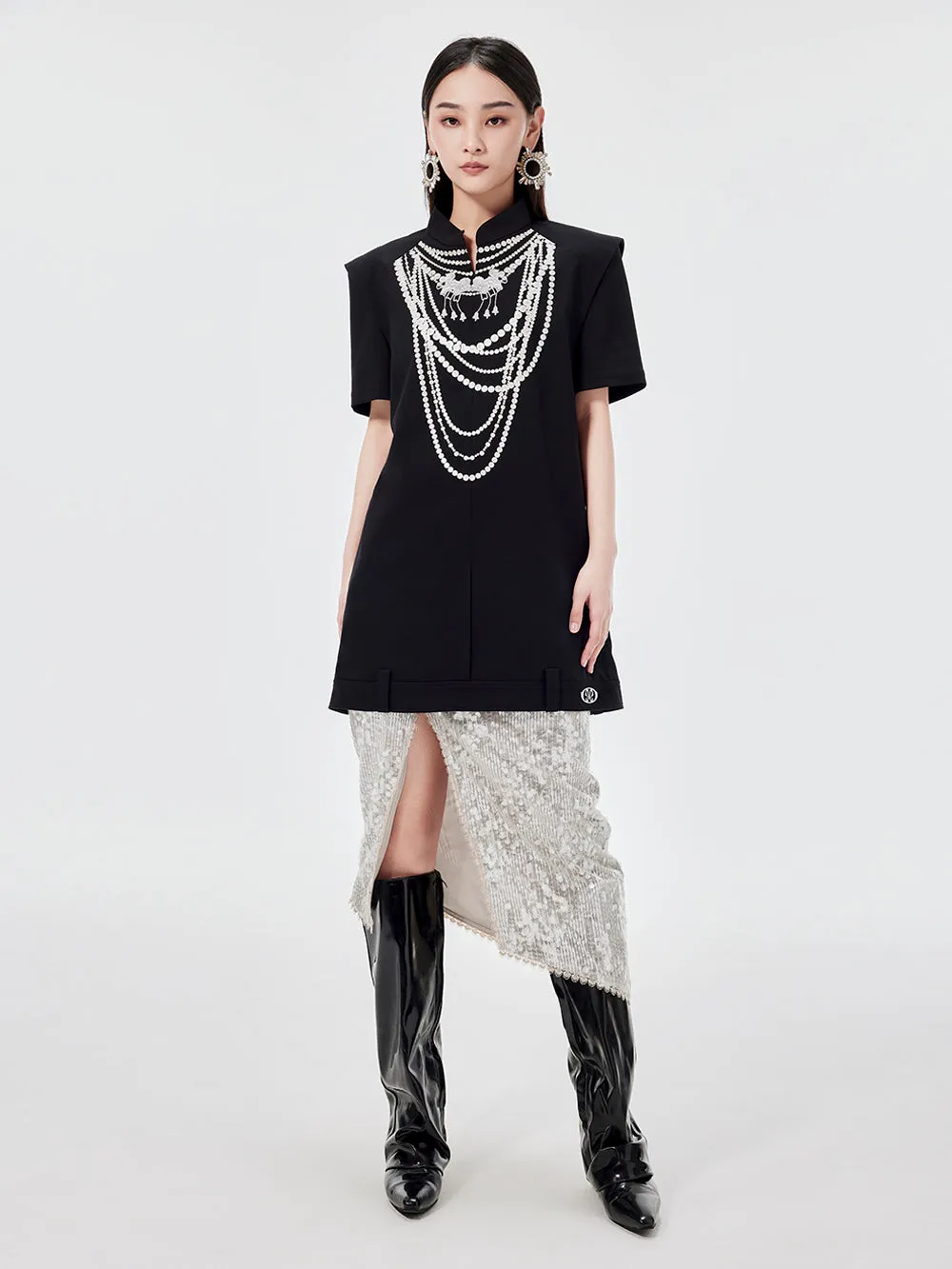 MUKZIN Chinese Style Stand Collar Loose Fashion Rivet Dress