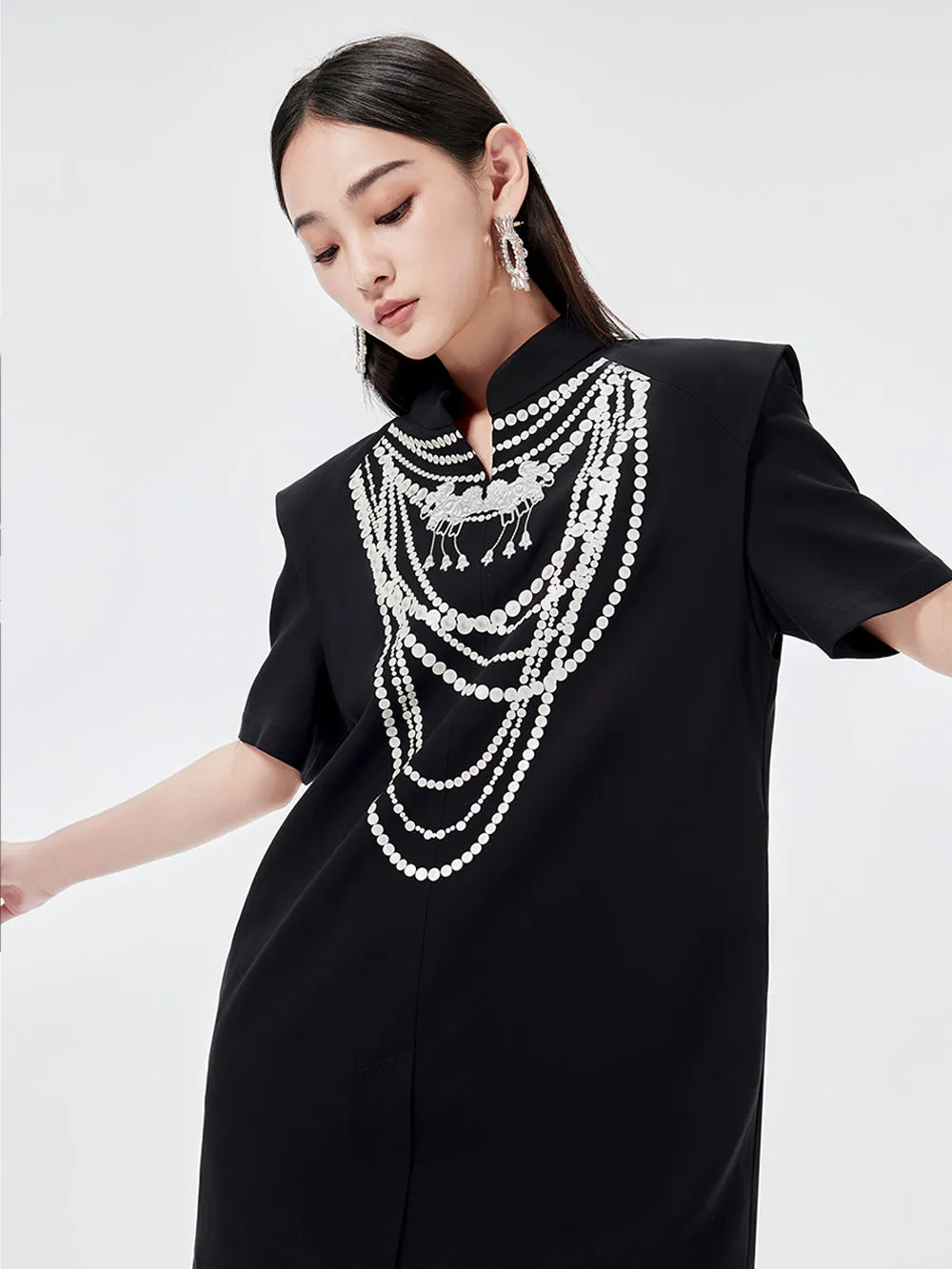 MUKZIN Chinese Style Stand Collar Loose Fashion Rivet Dress