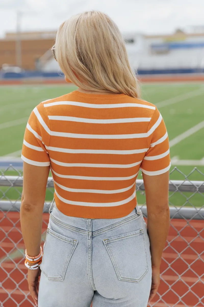 Orange and White Striped Cropped Sweater - FINAL SALE