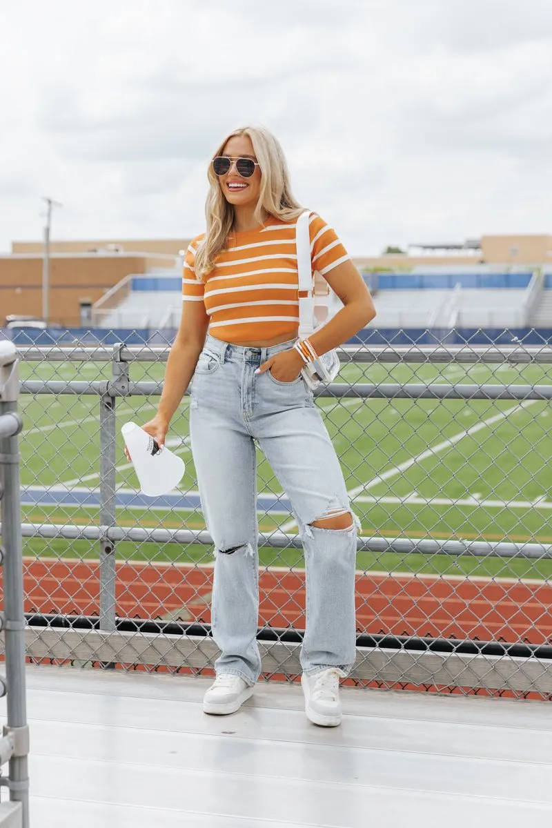 Orange and White Striped Cropped Sweater - FINAL SALE