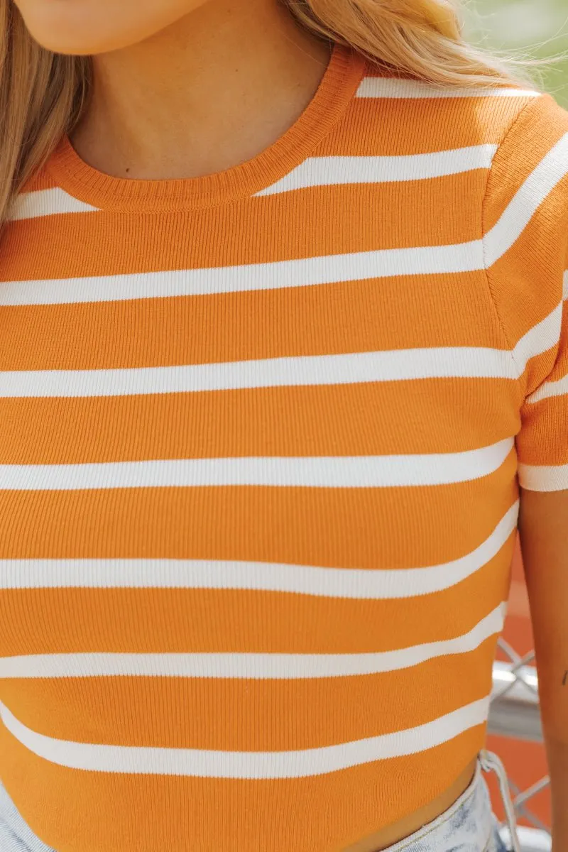 Orange and White Striped Cropped Sweater - FINAL SALE