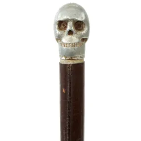 Original British WWI Officer's Private Purchase Leather Covered Aluminum Swagger Stick With Weighted Skull End For Use As Trench Club Circa 1917