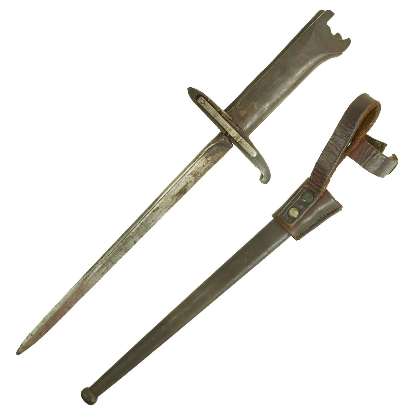 Original British WWI Steel Hilt Pritchard Bayonet for the Webley MkVI Pistol with Scabbard & Frog