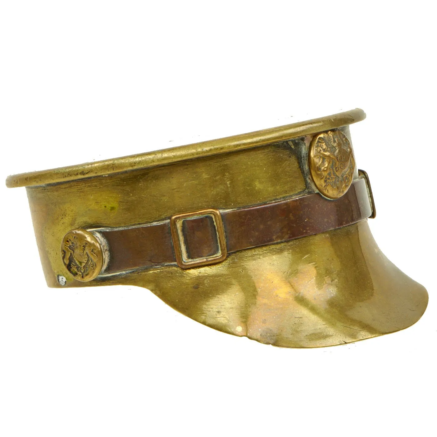 Original British WWI Trench Art Artillery Shell Brass & Copper Miniature Officer's Visor Cap