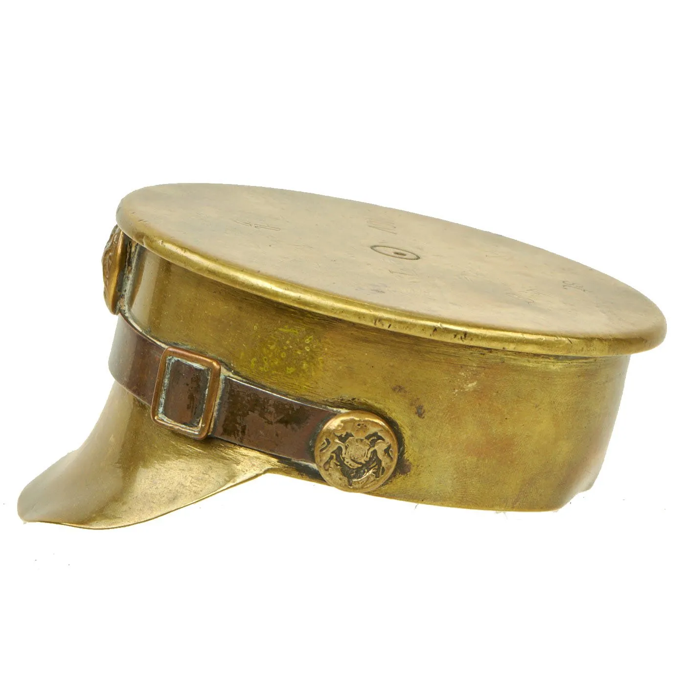 Original British WWI Trench Art Artillery Shell Brass & Copper Miniature Officer's Visor Cap